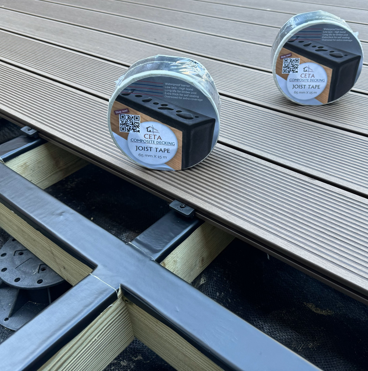 Joist tape seals the top edge of the frame where water would otherwise sit.