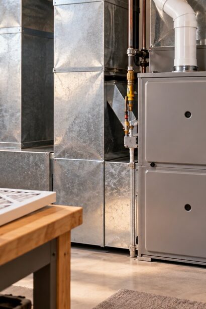 Residential furnace and ductwork with heating maintenance tools